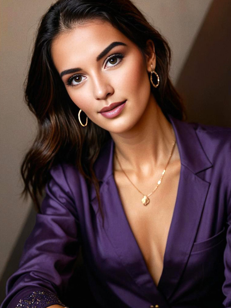 Elegant Woman in Purple Blouse