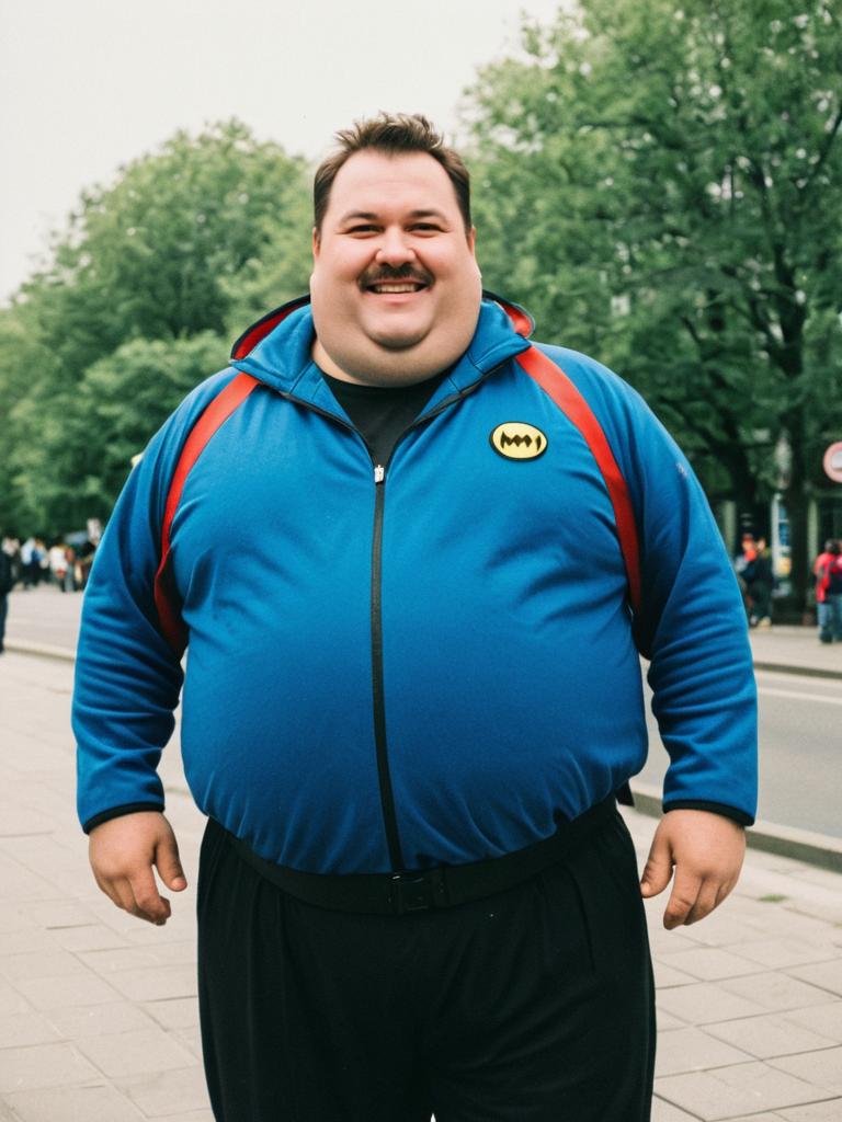 Man in Fat Guy Costume Outdoor Humorous Cosplay Portrait Daylight