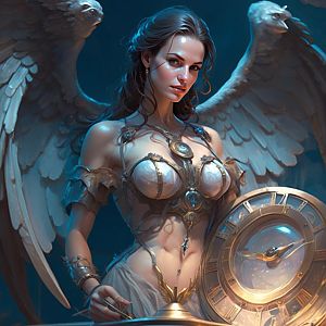 Woman with Angelic Wings and Clockwork Armor