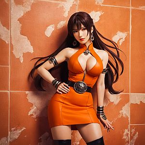Confident Woman in Orange Dress