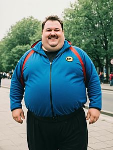 Man in Fat Guy Costume Outdoor Humorous Cosplay Portrait Daylight