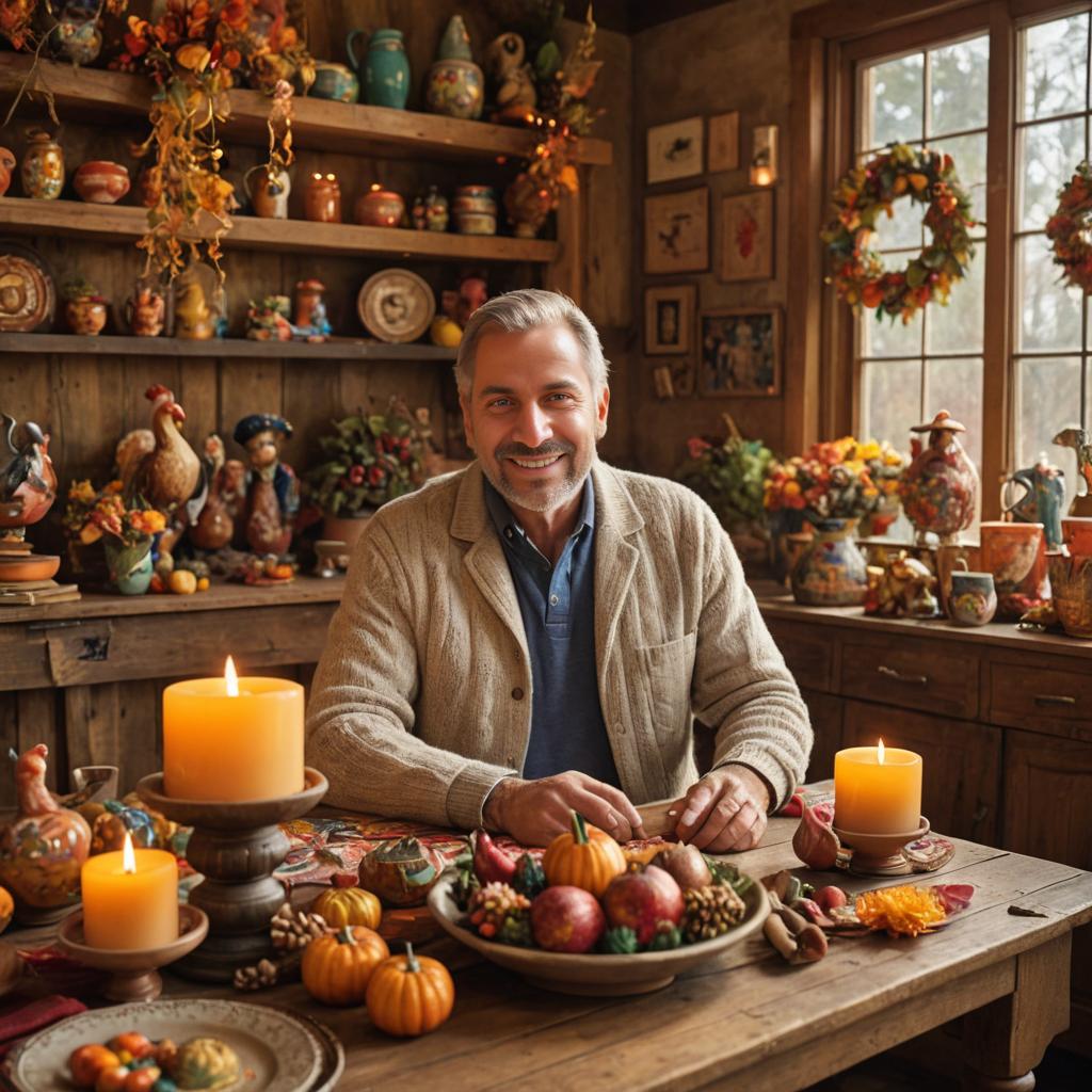 Thanksgiving table with man