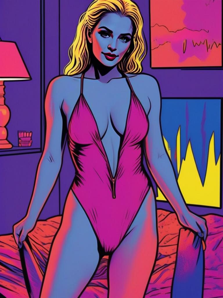 Stylized Woman with Blue Skin in Magenta Swimsuit Stylized Woman with Blue Skin in Magenta Swimsuit