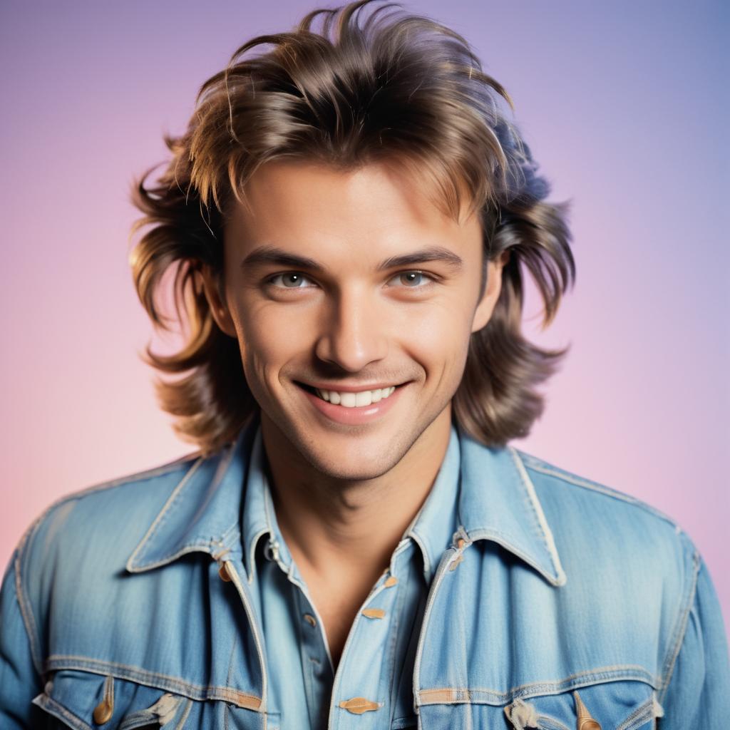 Young Man in Denim Jacket with Stylish Hair and Cheerful Smile