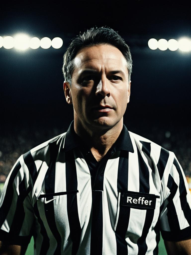 Man in Referee Costume with Cinematic Realism and Dramatic Sports Lighting