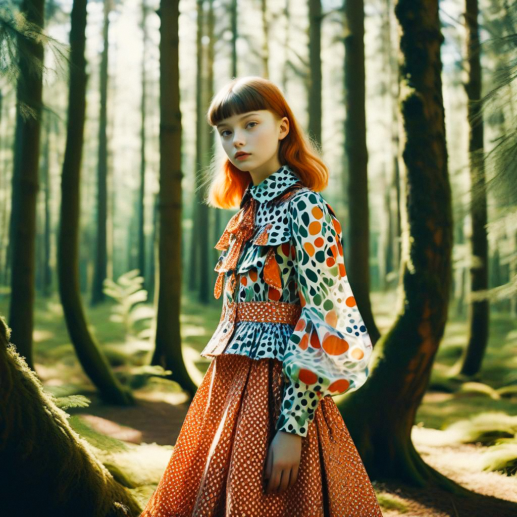 Young Woman in Eclectic Outfit in Sunlit Forest Young Woman in Eclectic Outfit in Sunlit Forest
