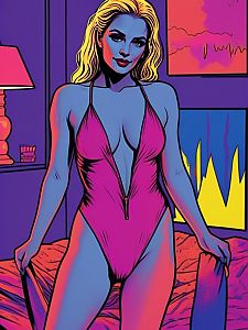 Stylized Woman with Blue Skin in Magenta Swimsuit