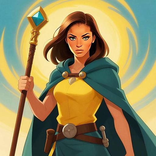 Fantasy Woman Warrior with Staff Digital Illustration