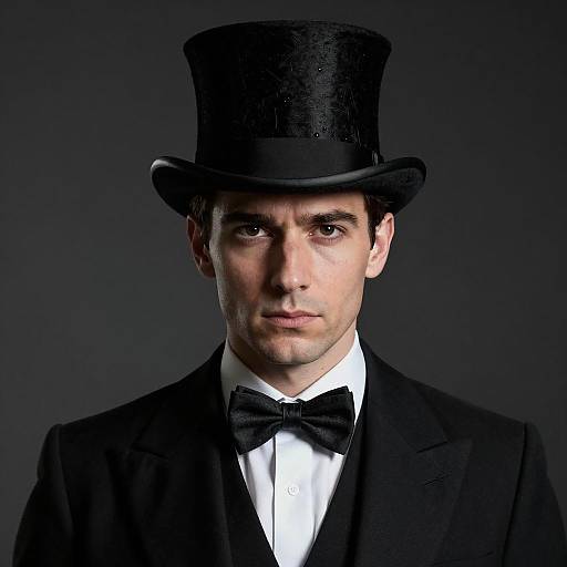 Man in Victorian Style Top Hat and Black Tuxedo