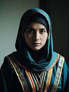 Woman in Traditional Mina Costume Cinematic Realism Portrait