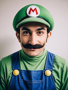 Man in Mario Luigi Costume Photorealistic Cosplay Portrait
