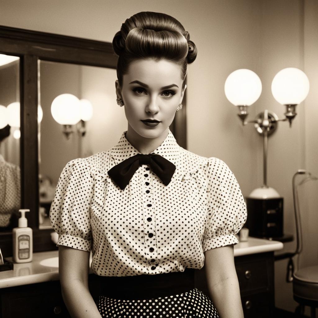 1940s Vintage Style Woman in Retro Polka Dot Outfit