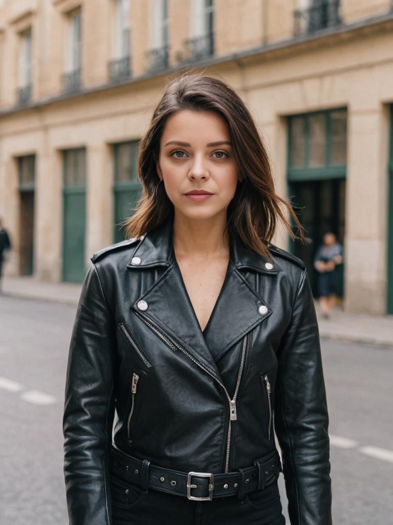 Confident Woman in Biker Jacket - Urban Setting