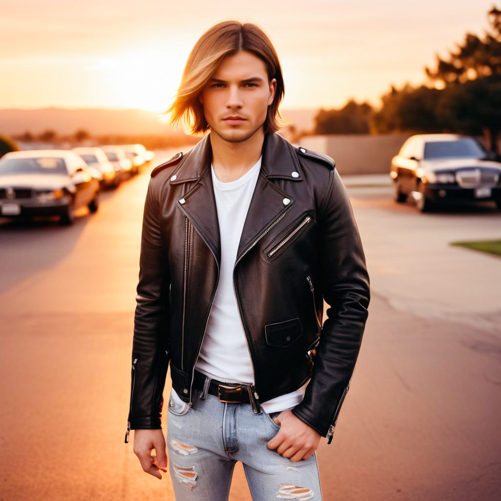 Stylish Young Man in Leather Jacket