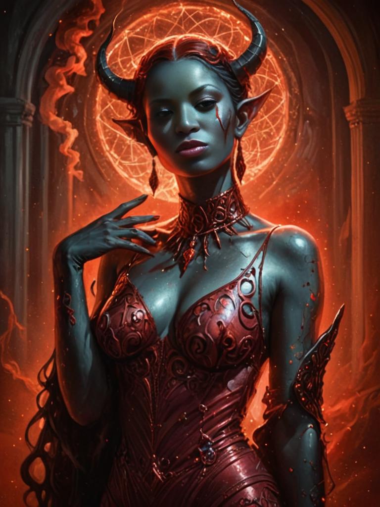 Fantasy Woman with Artistic Makeup and Horns