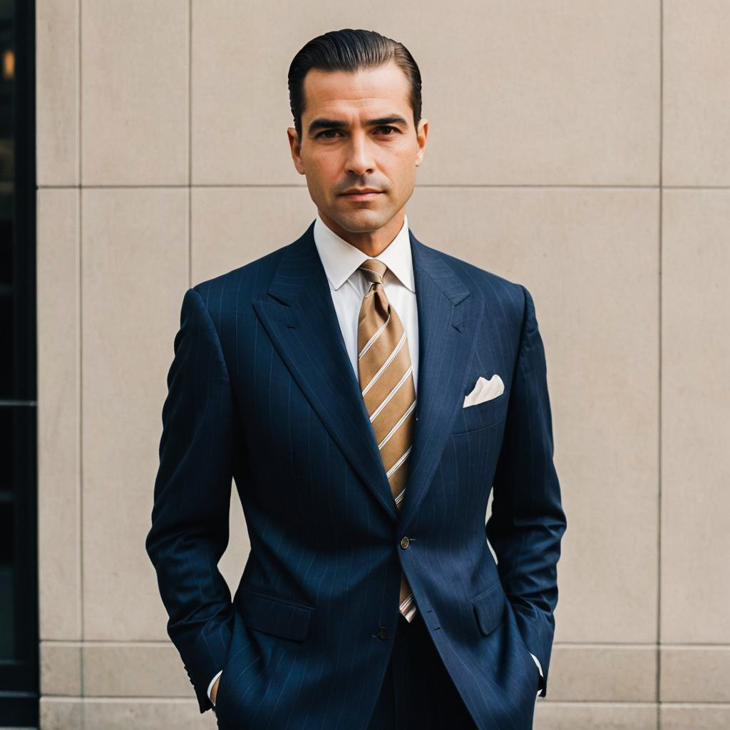 Stylish man in navy pinstripe suit