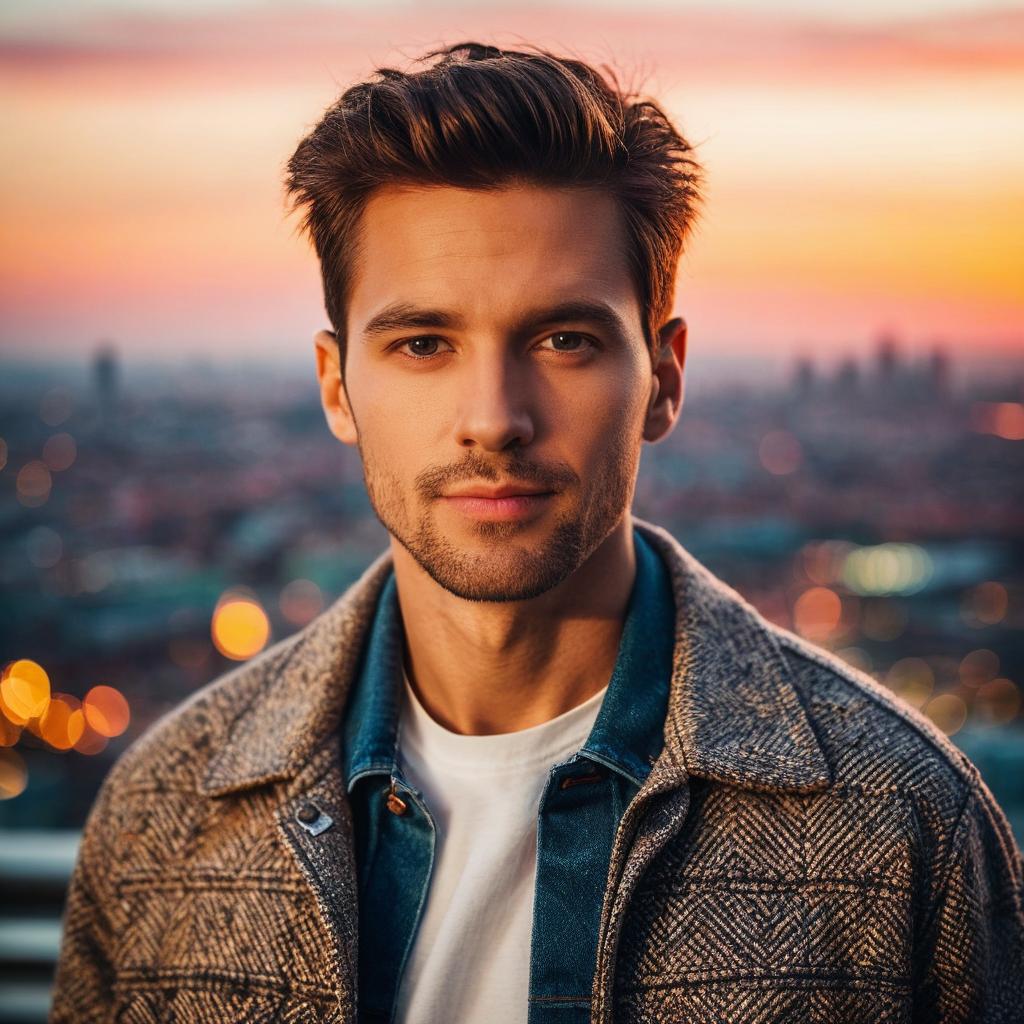 Confident young man in stylish outfit at sunset