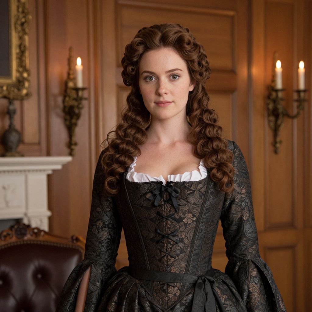 Portrait of Woman in Historical 18th Century Style Brocade Dress