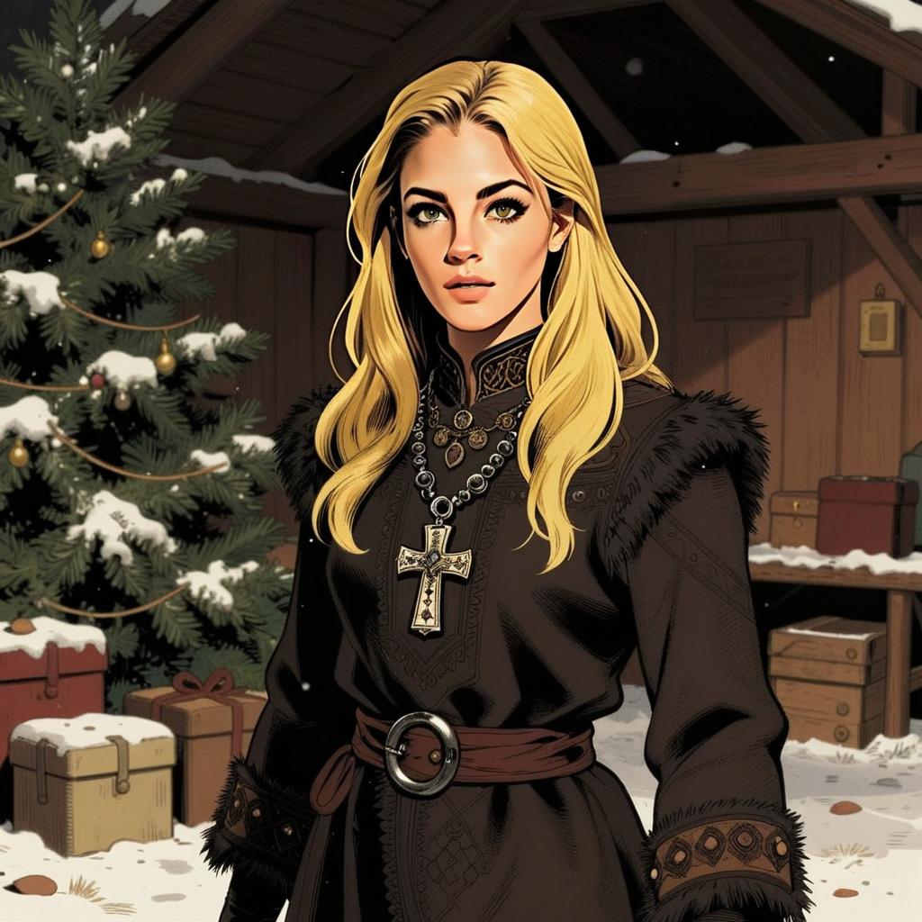 Blonde Woman in Medieval Outfit by Christmas Tree Digital Art
