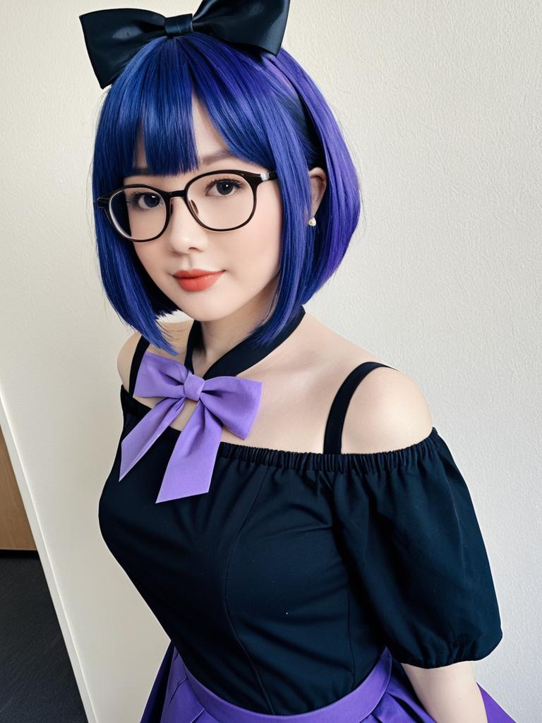 A-chan Hololive Inspired Woman in Blue Hair and Black Purple Outfit