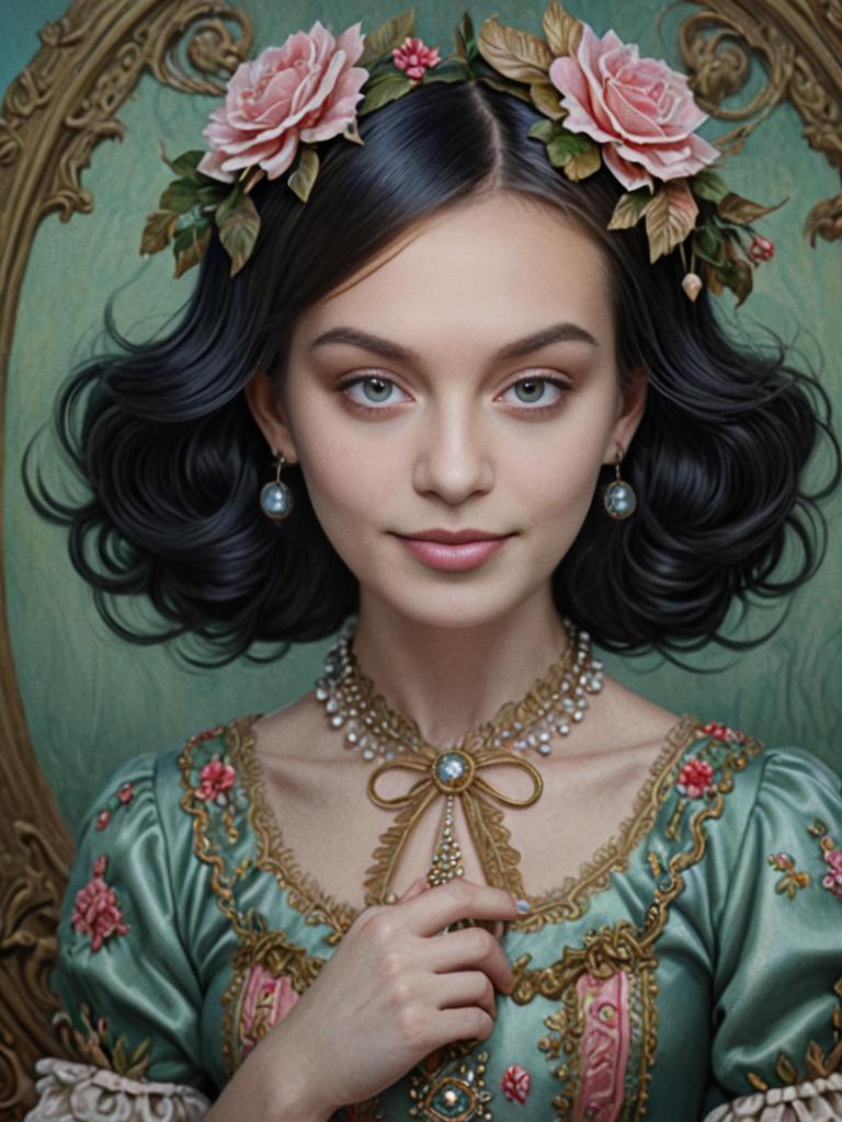 Timeless Beauty: Young Woman with Floral Headband and Elegant Jewelry