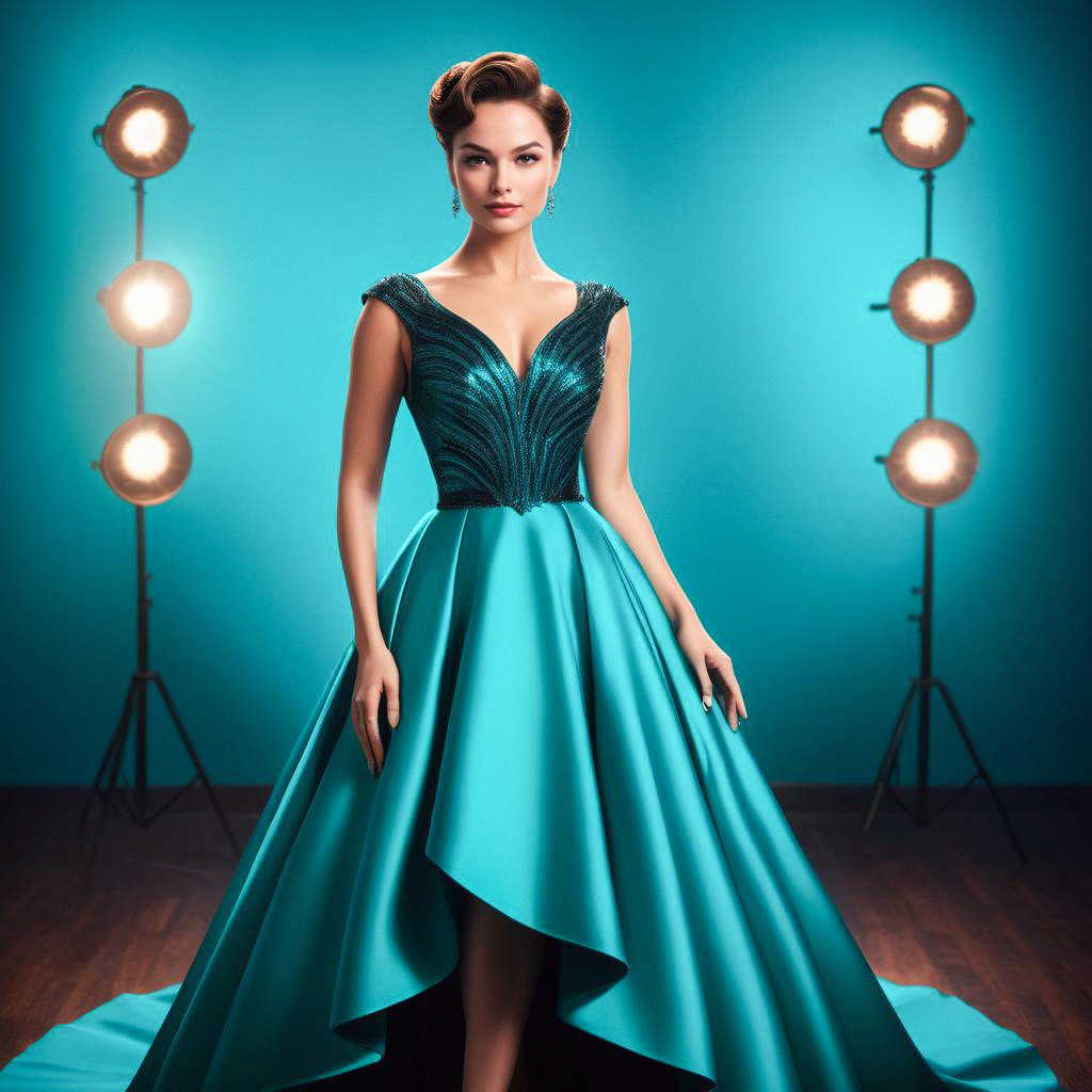 Elegant Woman in Deep Teal Dress - High Fashion