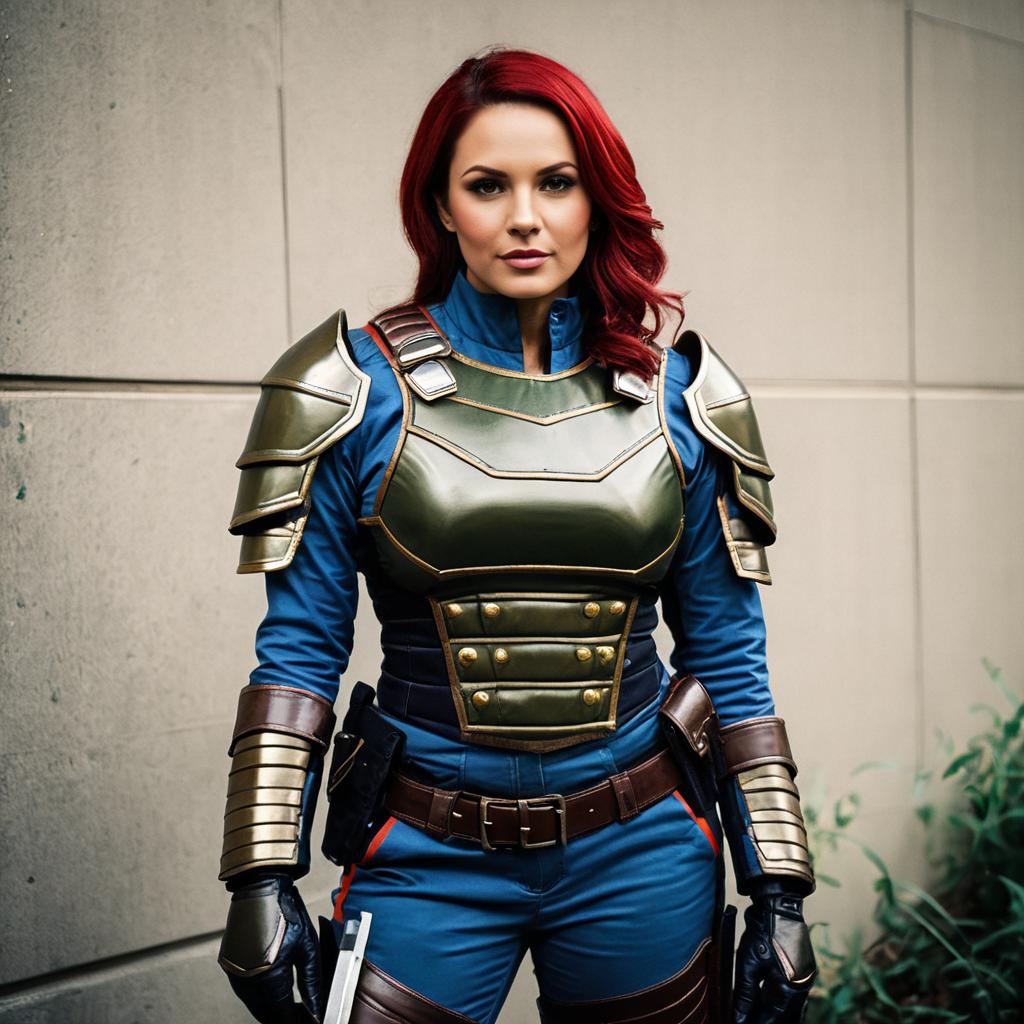 Red-Haired Woman in Futuristic Armor Cosplay Costume