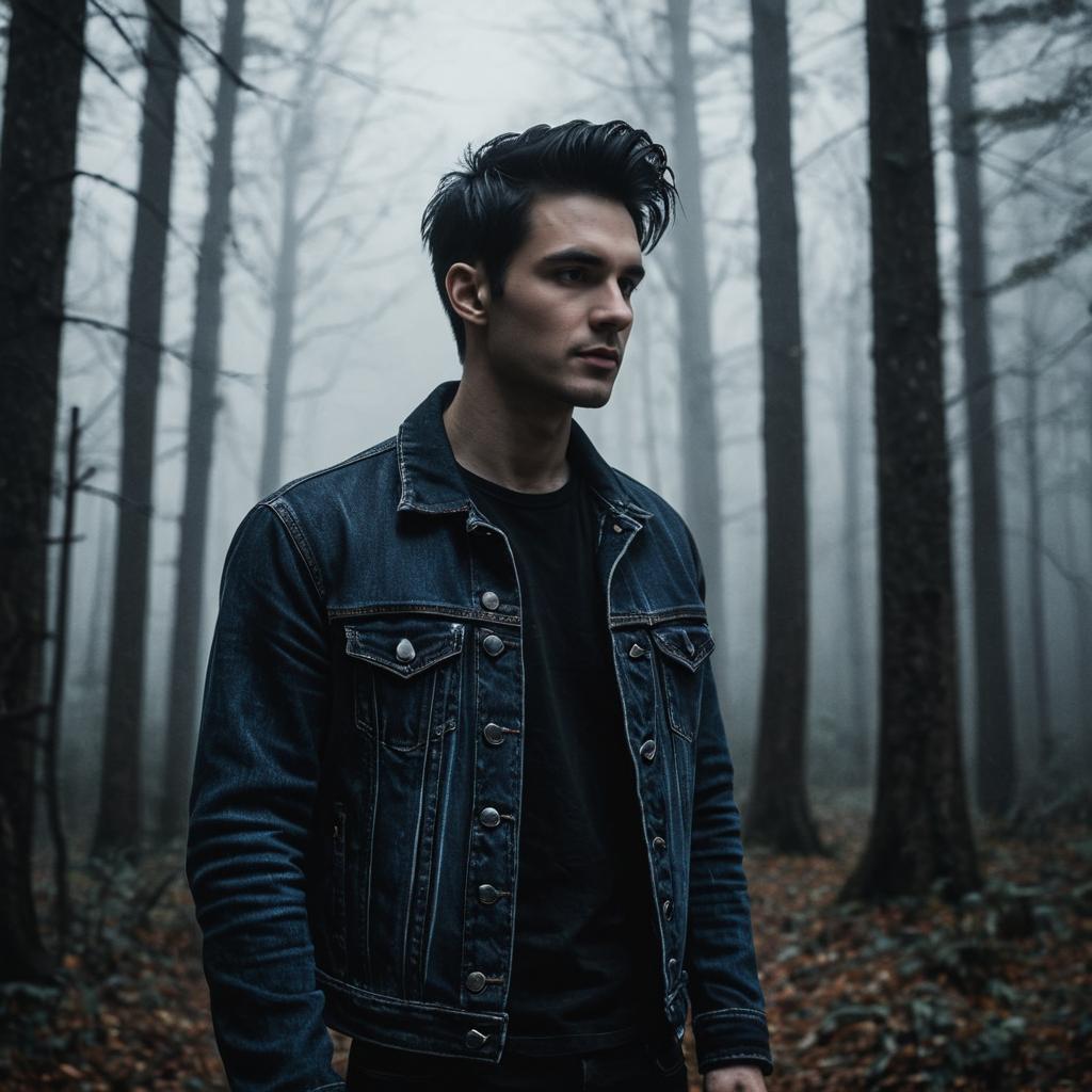 Young Man in Misty Forest