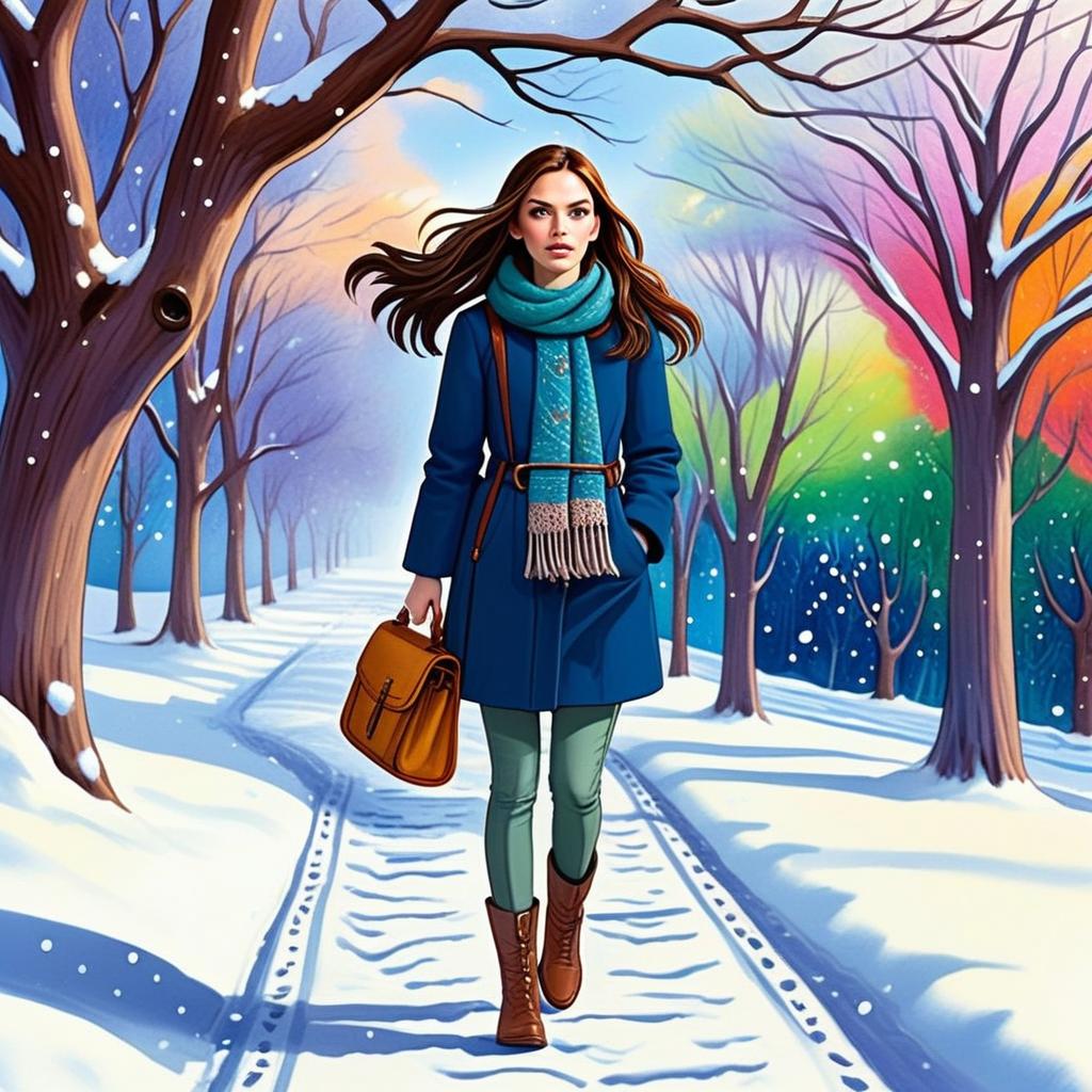 Stylish Woman in Vibrant Winter Landscape