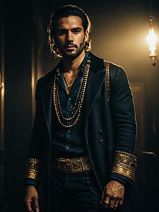 Man in Bohemian Style Outfit Photorealistic Fashion Portrait Cinematic