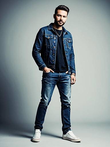 Man in Stylish Denim Jeans Outfit Photorealistic Studio Portrait