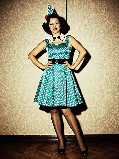 Woman in Retro Party Dress Costume Full Body Retro Outfit Photo
