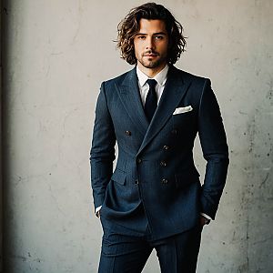 Confident Man in Navy Suit