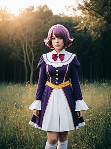 Realistic Photo of Woman in Meredy Cosplay Costume Outdoors