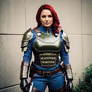 Red-Haired Woman in Futuristic Armor Cosplay Costume