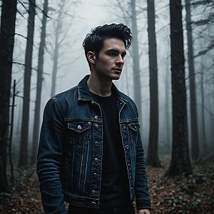 Young Man in Misty Forest