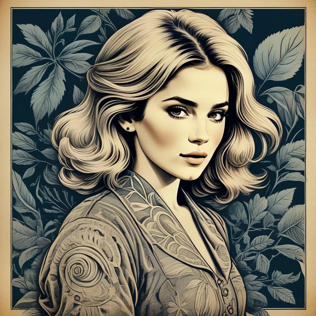 Elegant Woman with Flowing Hair in Foliage