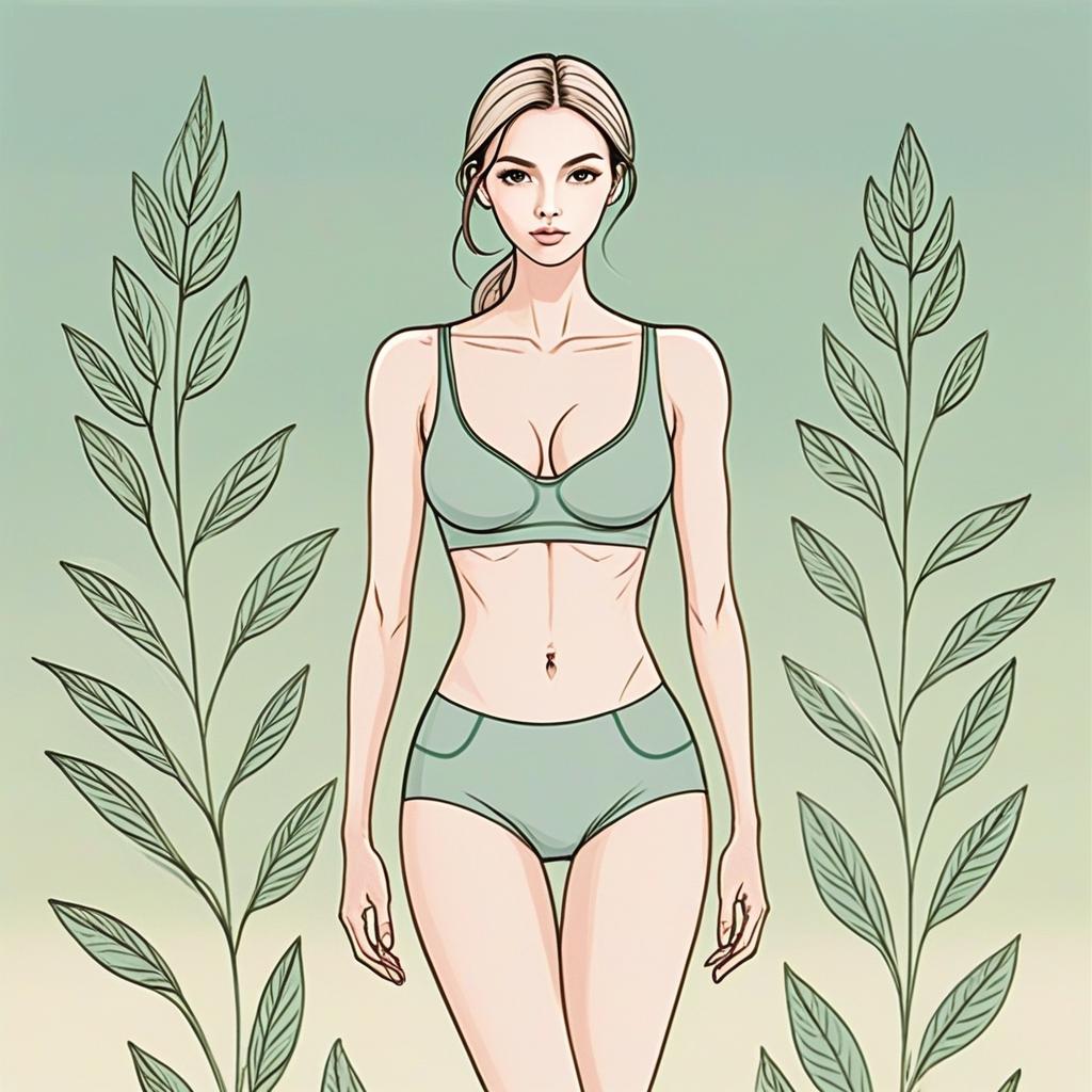 Confident Woman in Soft Green Outfit with Botanical Elements Confident Woman in Soft Green Outfit with Botanical Elements