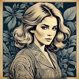 Elegant Woman with Flowing Hair in Foliage