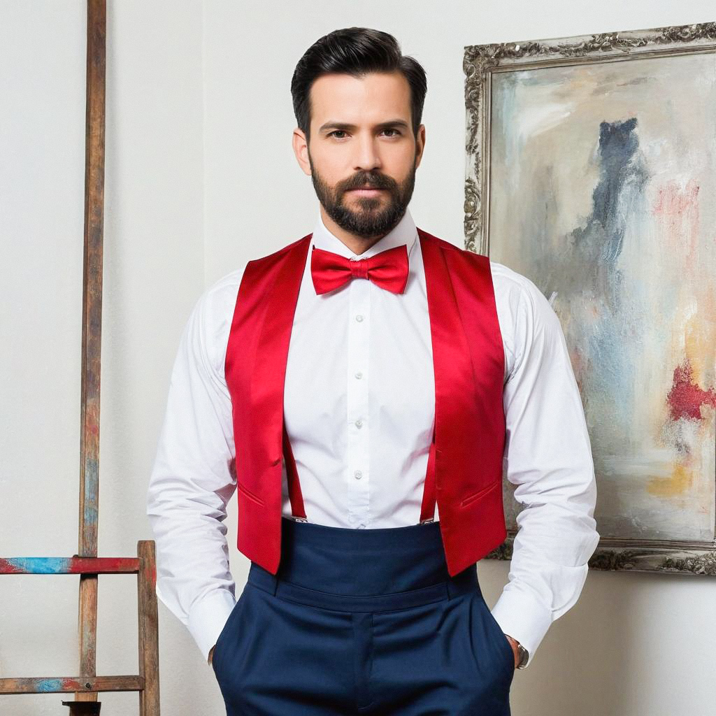 Confident Man in Formal Attire with Abstract Art