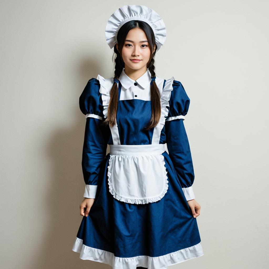 Confident Young Woman in Classic Maid Outfit