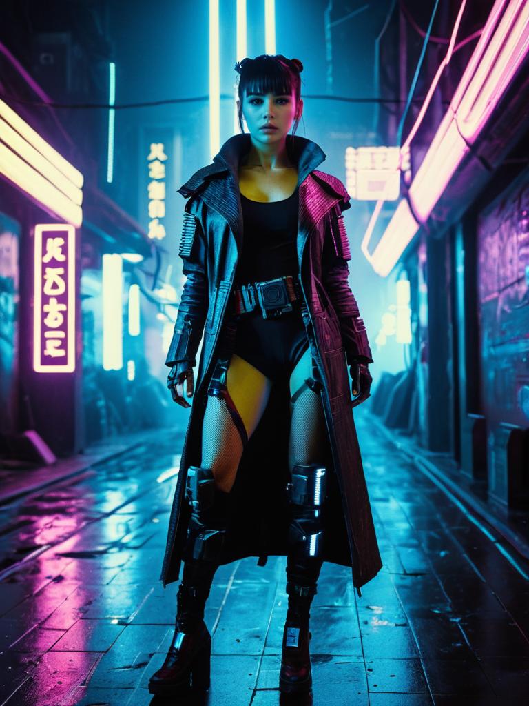 Woman in Blade Runner Joi Costume Full Body Cyberpunk Cosplay Photo