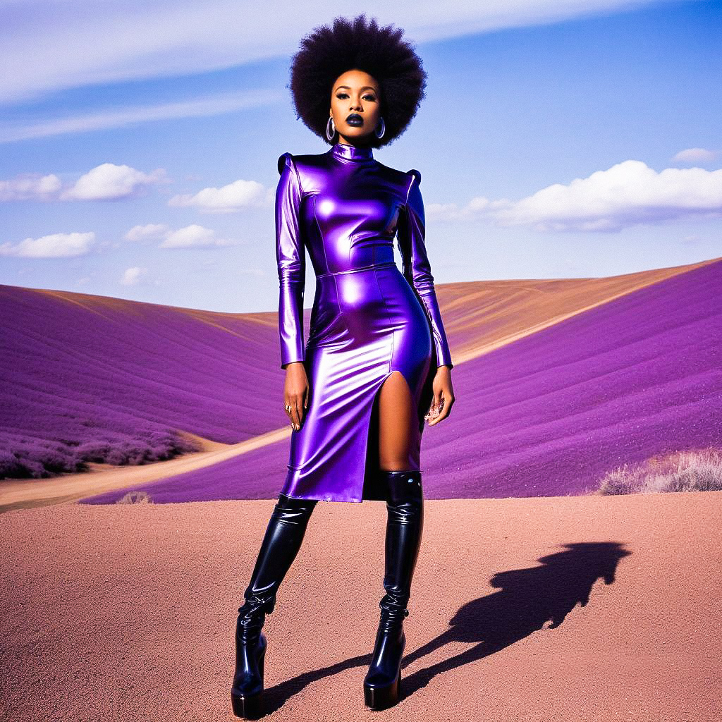 Confident Woman in Purple Outfit on Lavender Hills