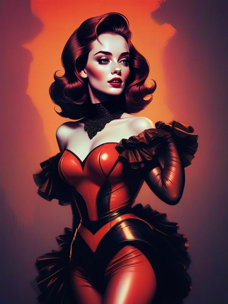 Glamorous Portrait of Woman in Red and Black Outfit