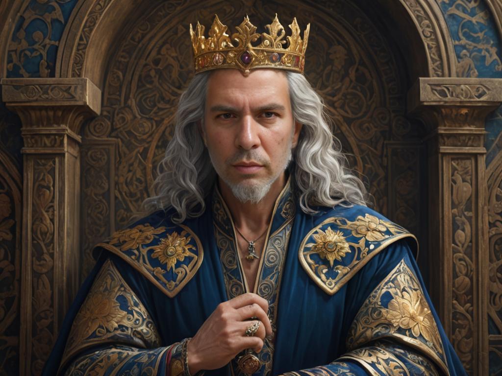 Artistic Medieval King in Blue and Gold Attire