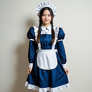 Confident Young Woman in Classic Maid Outfit