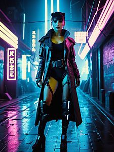 Woman in Blade Runner Joi Costume Full Body Cyberpunk Cosplay Photo