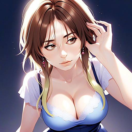 Anime Style Portrait of Young Woman in Blue Dress