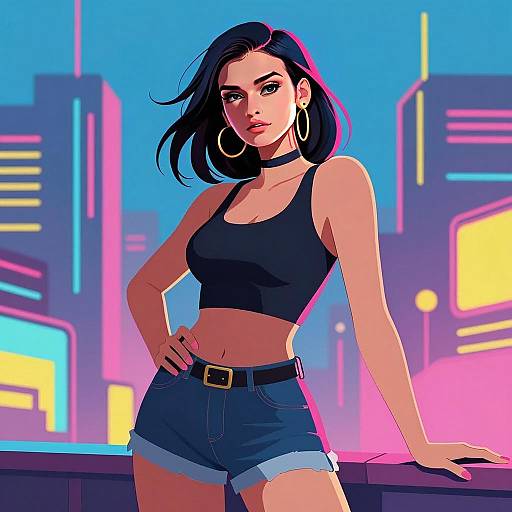 Young Woman in Neon Urban Night - Gen Z Style Digital Art
