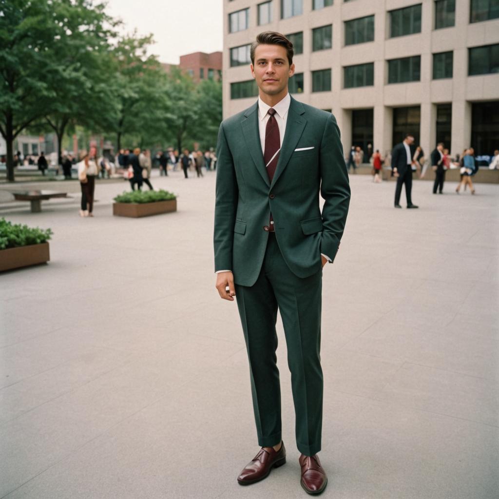 Confident Man in Green Suit